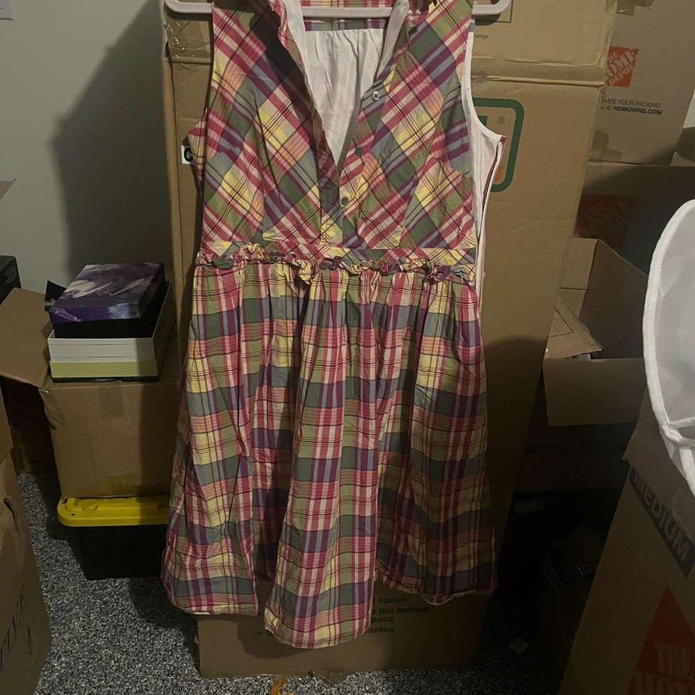 J. Crew Pink and Blue Sleeveless V-neck Sundress